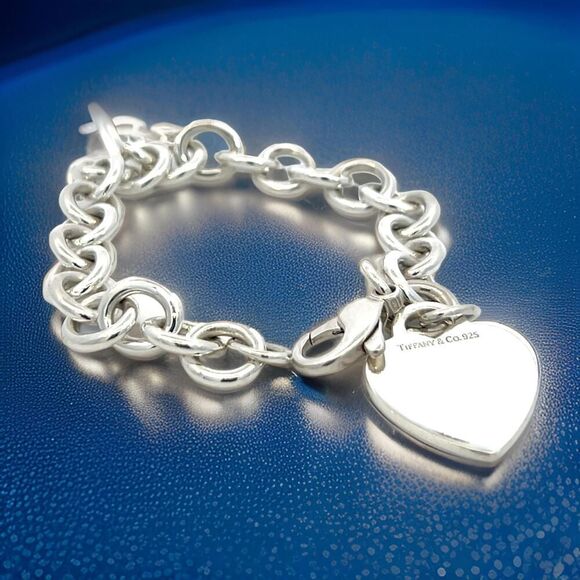 Tiffany & Co Estate Heart Charm Bracelet 7.5" Sterling Silver 34.9g TIF757 - Picture 4 of 8